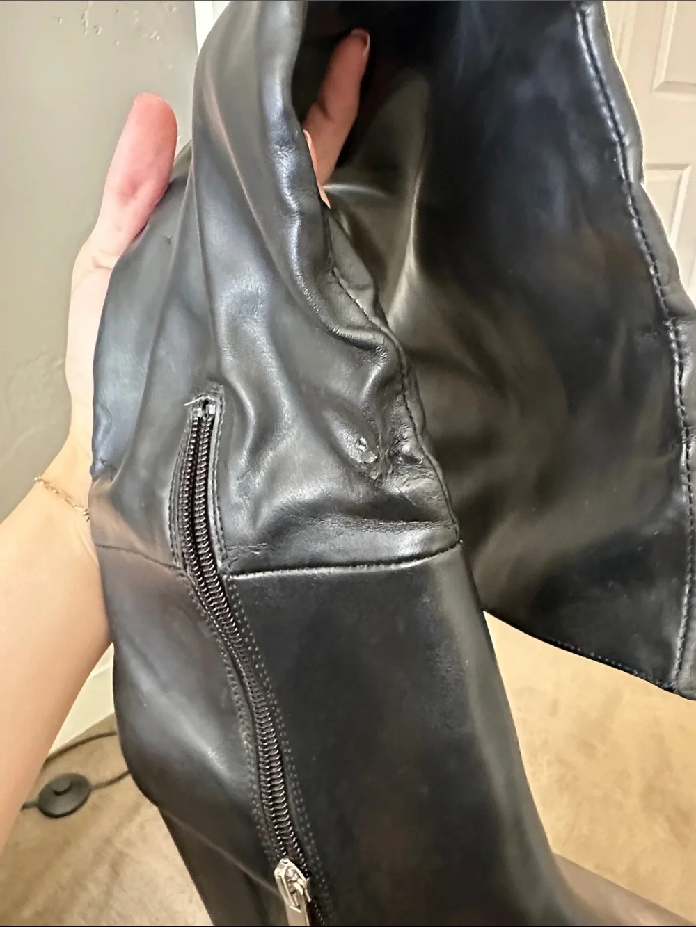 Pull&Bear high leg faux leather boots in black